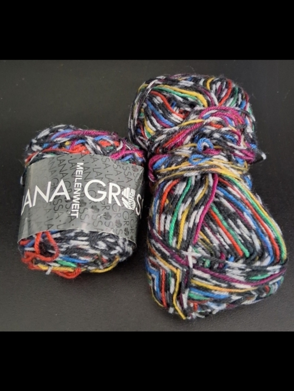 Lot Of 3 Lana Grossa Meilenweit Black Rainbow Virgin Wool Blend Knit Yarn
